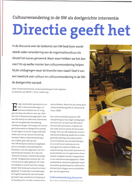 Cultuurverandering binnen de SW als doelgerichte interventie (Klik hier voor het artikel)